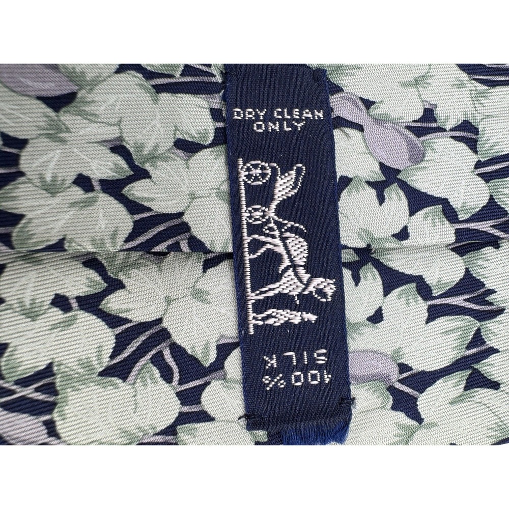 Hermès Paris Silk Tie Green Leaf Floral Pattern Navy Background Luxury - Picture 4 of 6